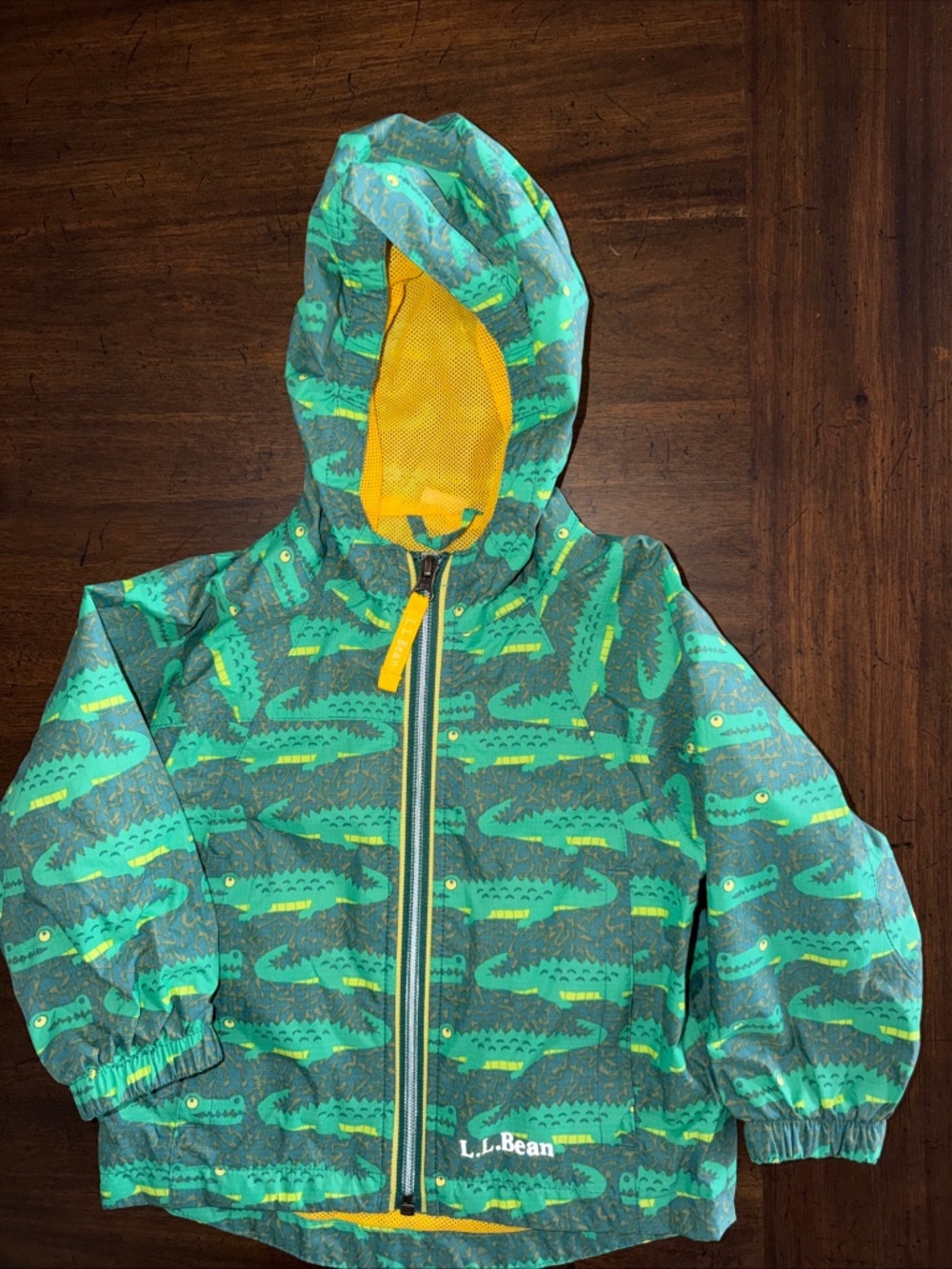 LL Bean Green Dinosaur Rain Jacey Windbreaker Full Zip Toddler 2T Excellent